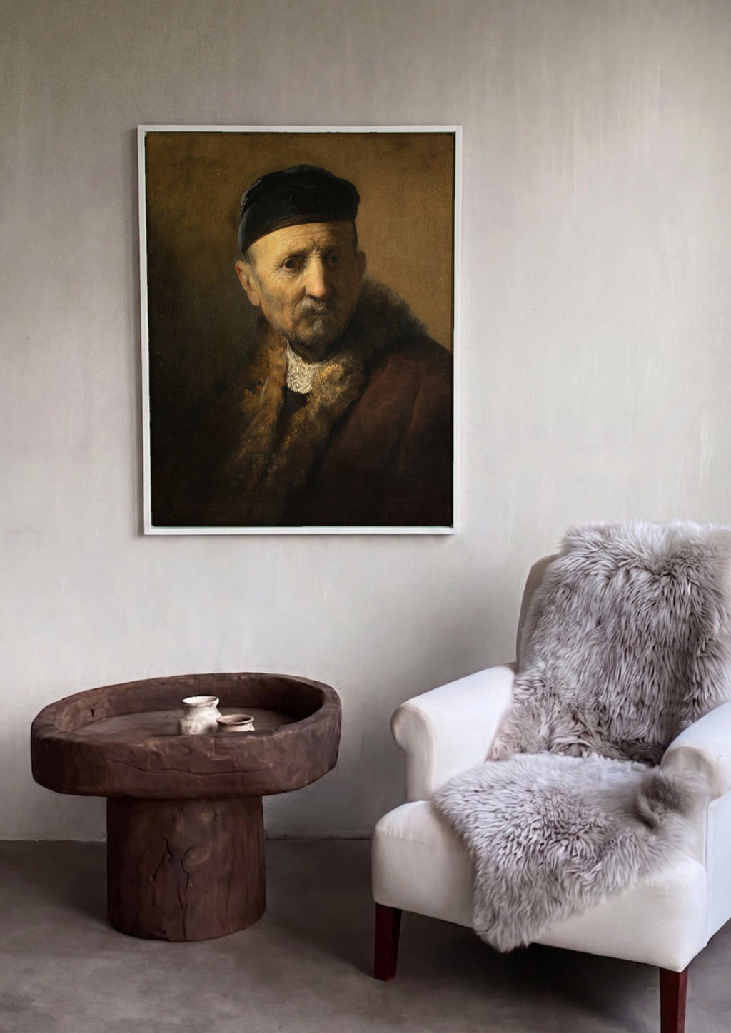 Quadro Decorativo Retrato de um Homem Idoso - Rembrandt em ambiente decorado