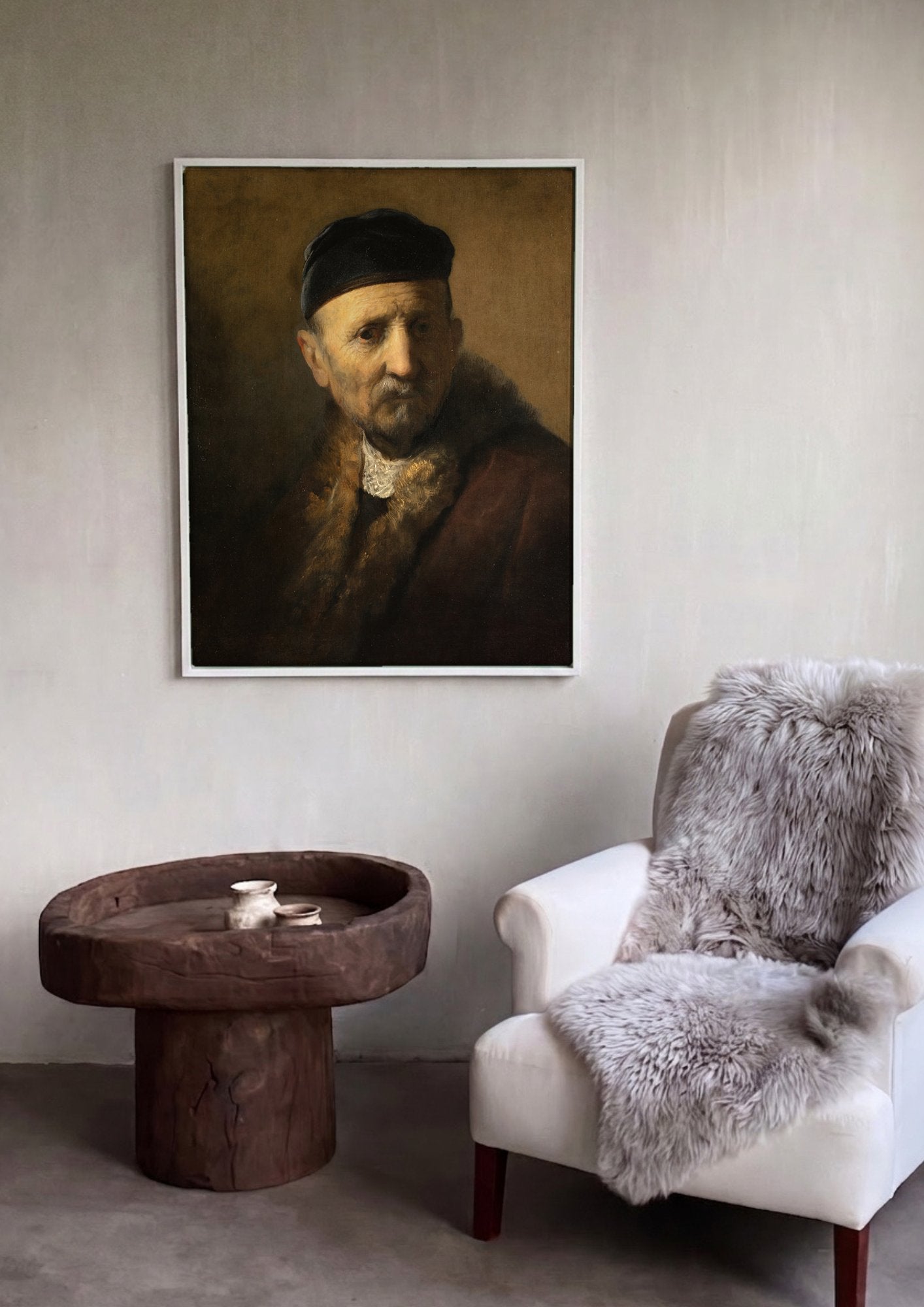 Quadro Decorativo Retrato de um Homem Idoso - Rembrandt em ambiente decorado