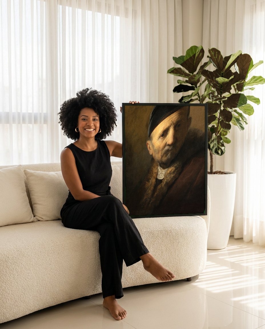 Quadro Decorativo Retrato de um Homem Idoso - Rembrandt com modelo em ambiente