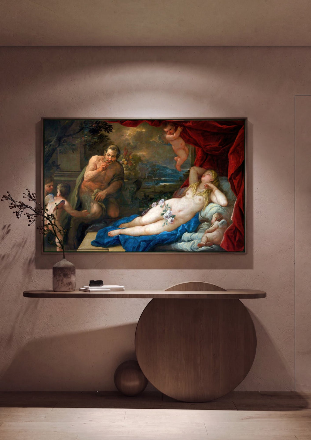 Quadro Decorativo 'A Sátira Surpreendida' - Luca Giordano em ambiente decorado
