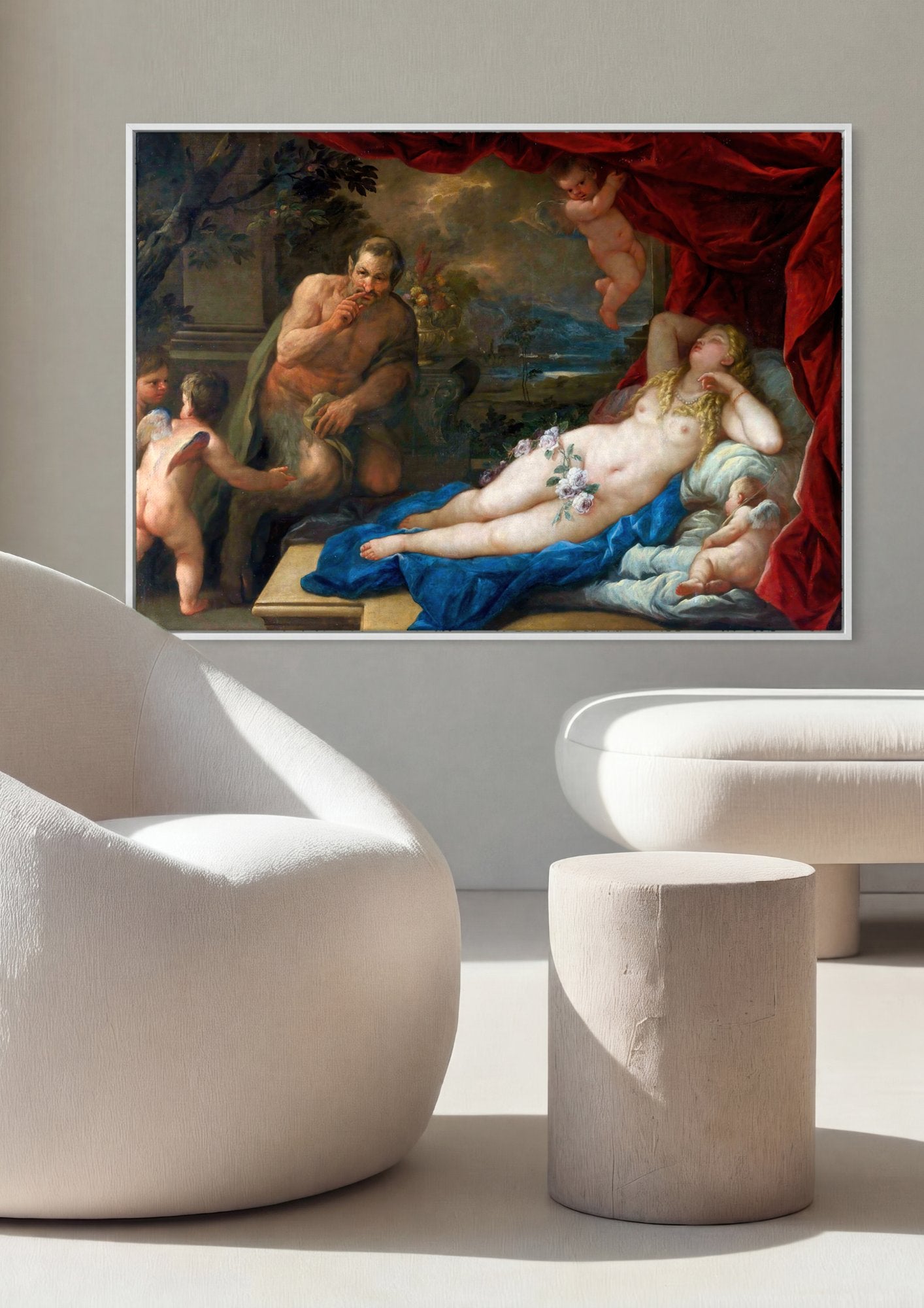 Quadro Decorativo 'A Sátira Surpreendida' - Luca Giordano em ambiente decorado
