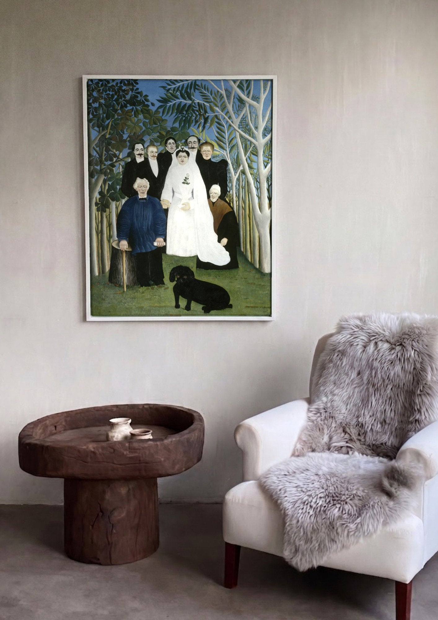 Quadro Decorativo A Noiva e Seus Convidados - Henri Rousseau em ambiente decorado