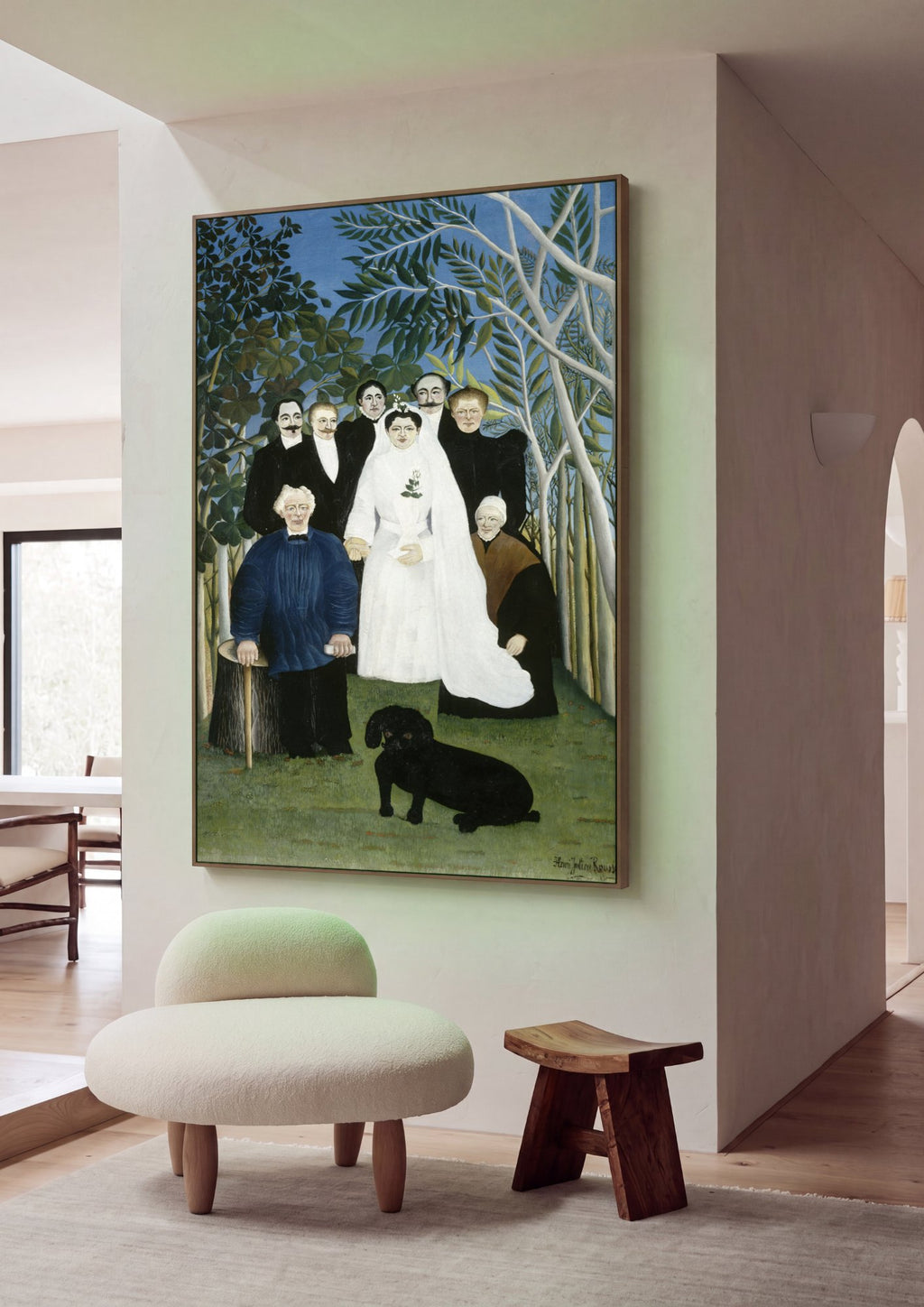 Quadro Decorativo A Noiva e Seus Convidados - Henri Rousseau em ambiente decorado