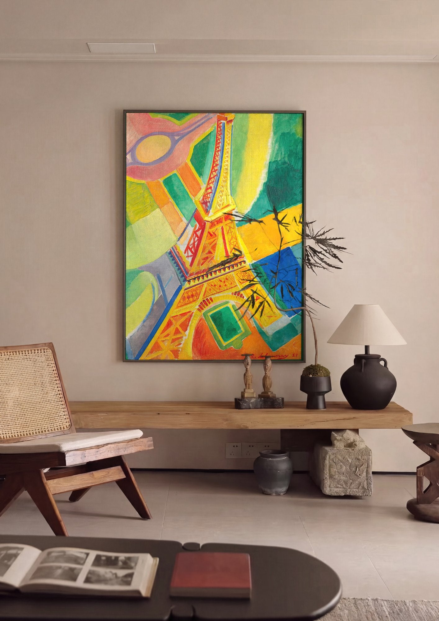 Quadro Decorativo Torre Eiffel Colorida - Robert Delaunay em ambiente decorado