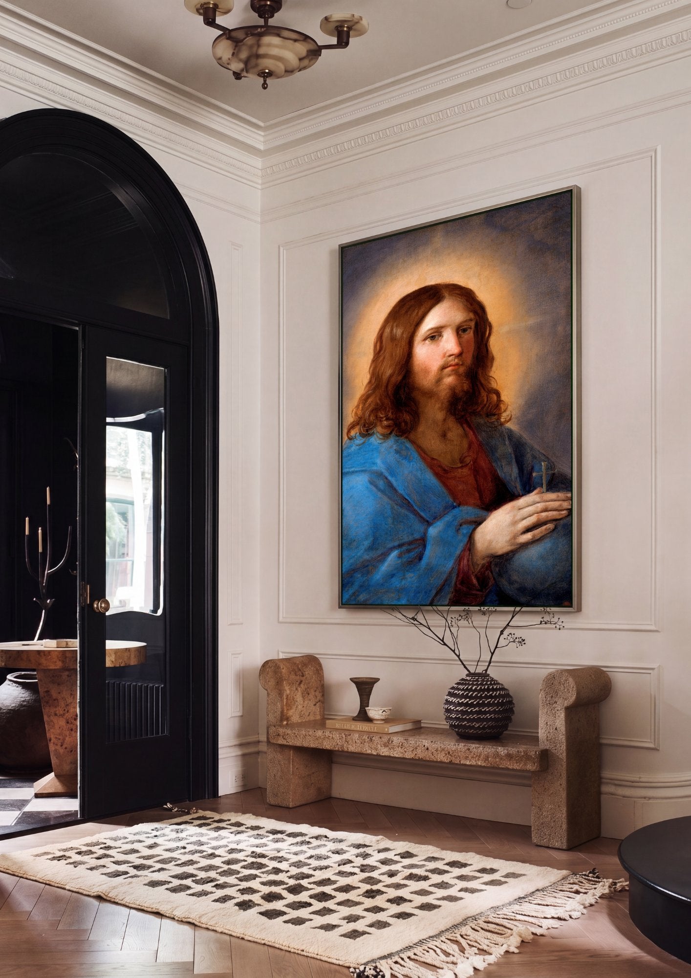 Quadro Decorativo Cristo Salvador - Guido Reni em ambiente decorado