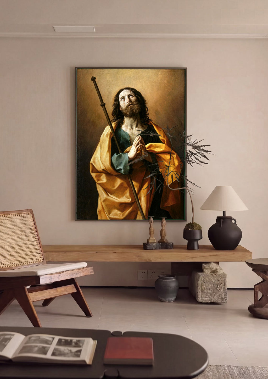 Quadro Decorativo São José Orando - Guido Reni em ambiente decorado