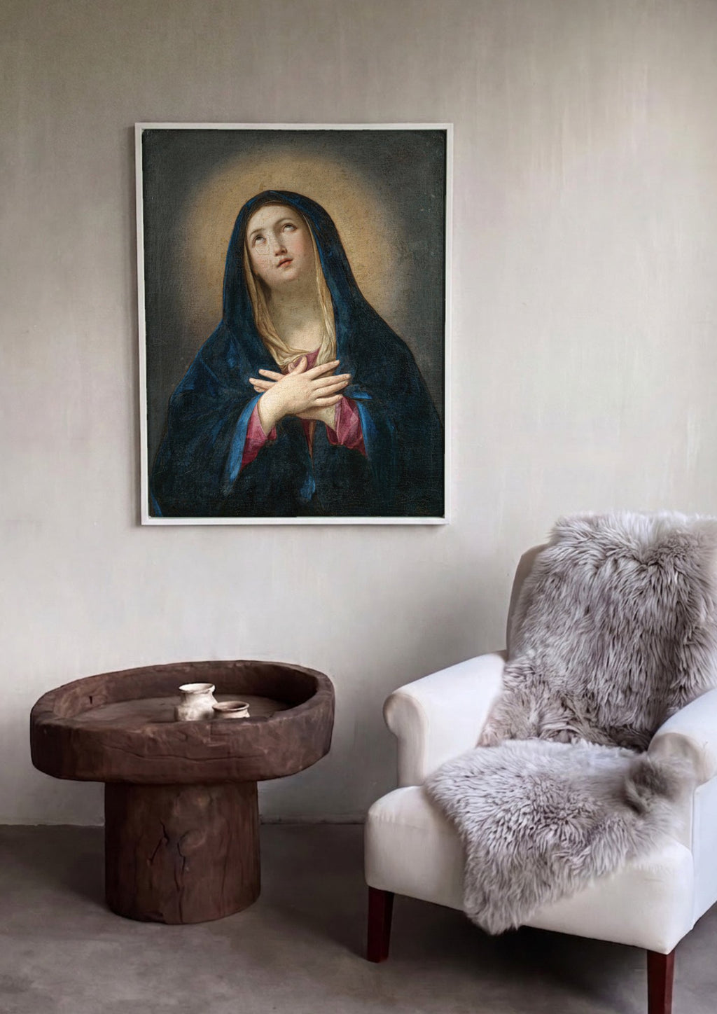 Quadro Decorativo Cabeça da Virgem - Guido Reni em ambiente decorado