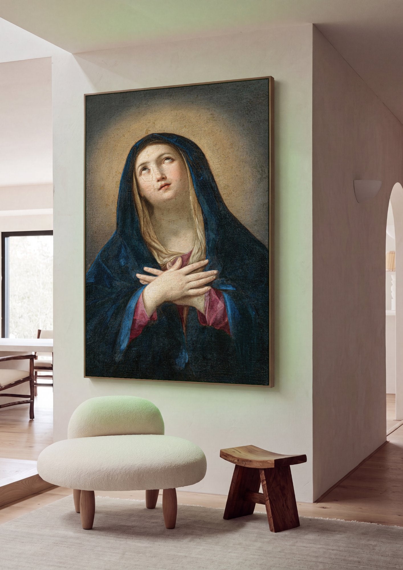 Quadro Decorativo Cabeça da Virgem - Guido Reni em ambiente decorado