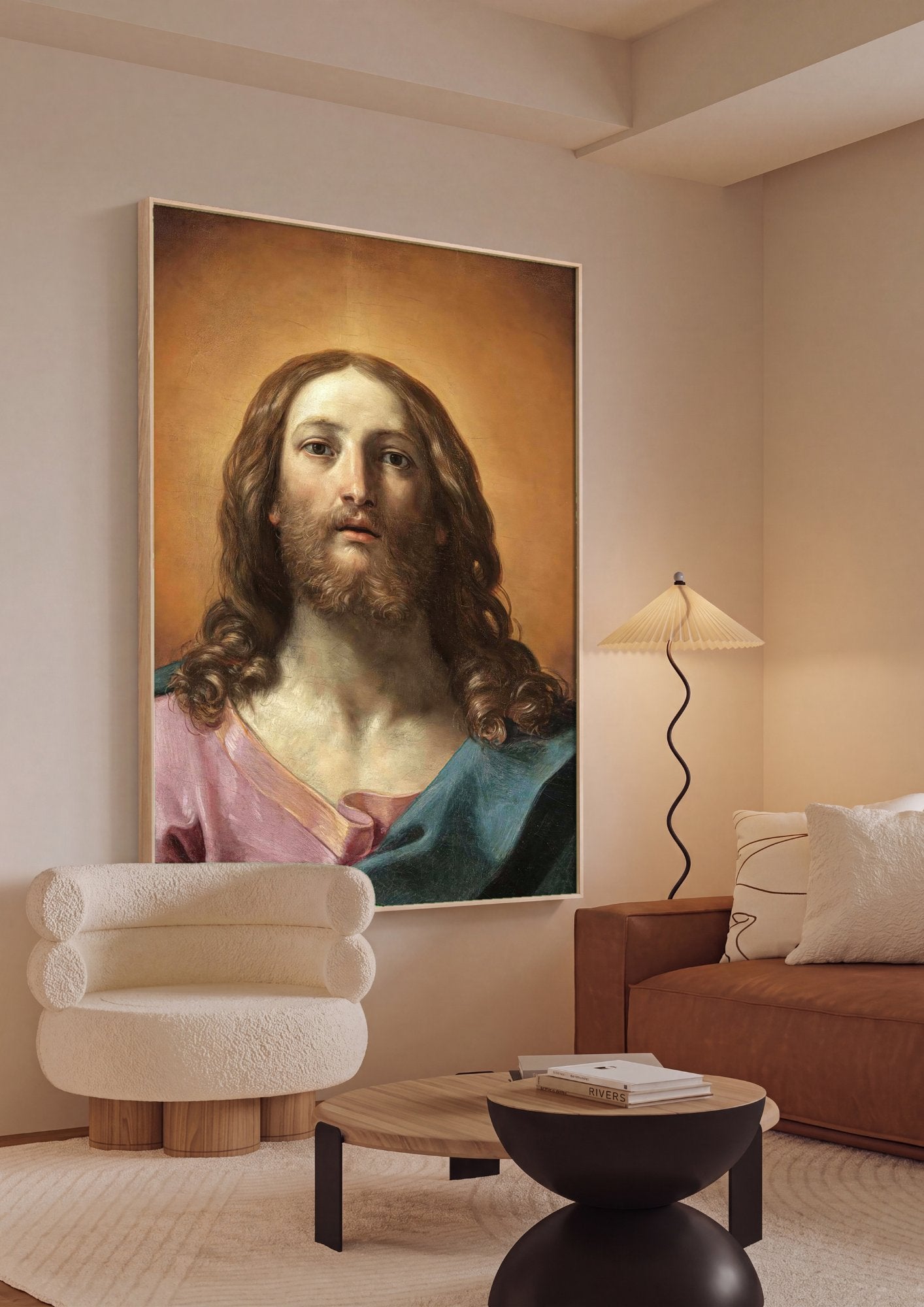 Quadro Decorativo Cristo Redentor - Guido Reni em ambiente decorado