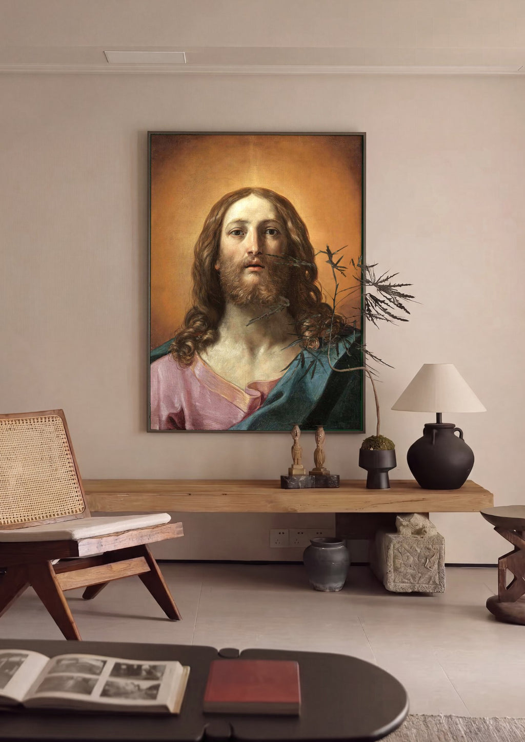 Quadro Decorativo Cristo Redentor - Guido Reni em ambiente decorado
