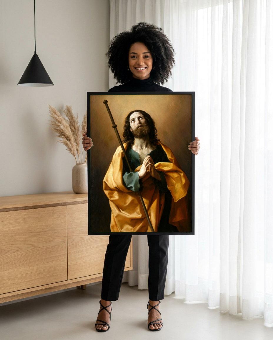 Quadro Decorativo São Tiago Menor - Guido Reni com modelo em ambiente