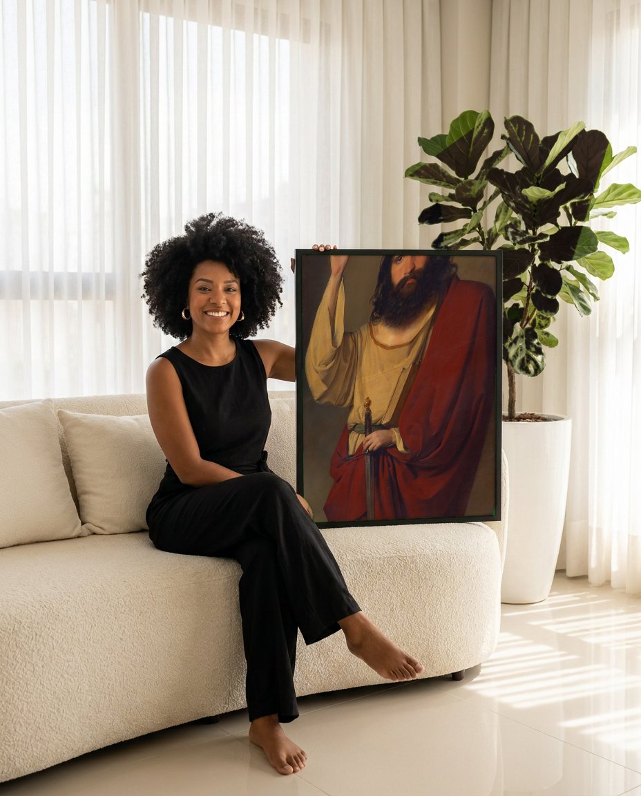 Quadro Decorativo Jesus com Espada - Friedrich Von Amerling com modelo em ambiente