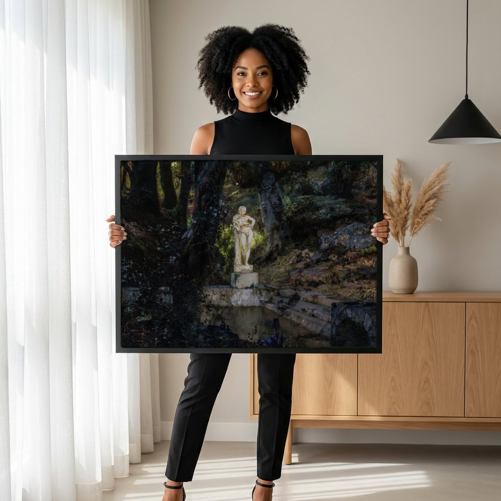 Quadro Decorativo Nudez na Floresta - Siemiradzki com modelo em ambiente