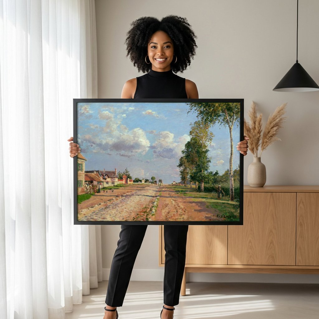 Quadro Decorativo A Estrada de Louveciennes - Pissarro com modelo em ambiente