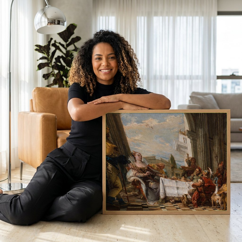 Quadro Decorativo Banquete Suntuoso - Tiepolo com modelo em ambiente