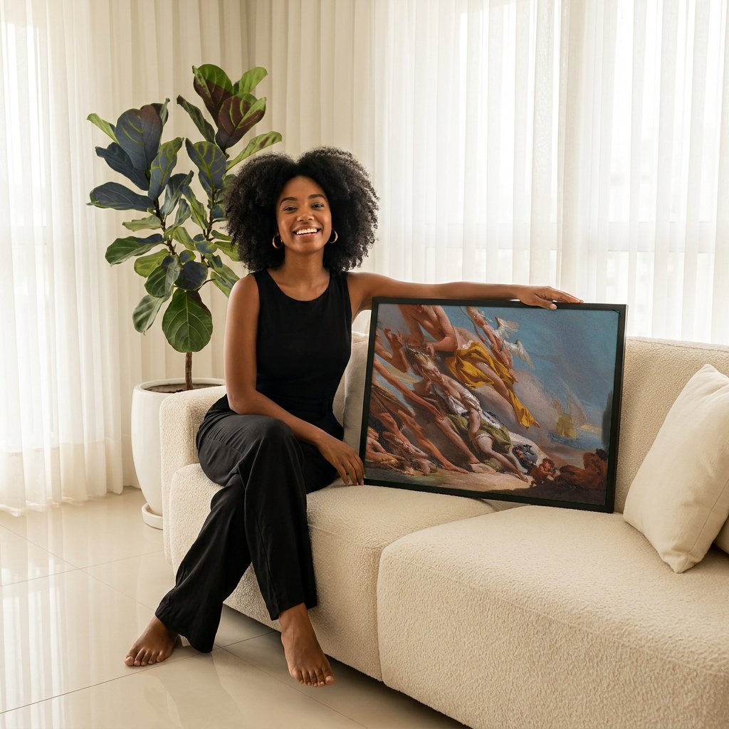 Quadro Decorativo A Chegada de Baco - Tiepolo com modelo em ambiente