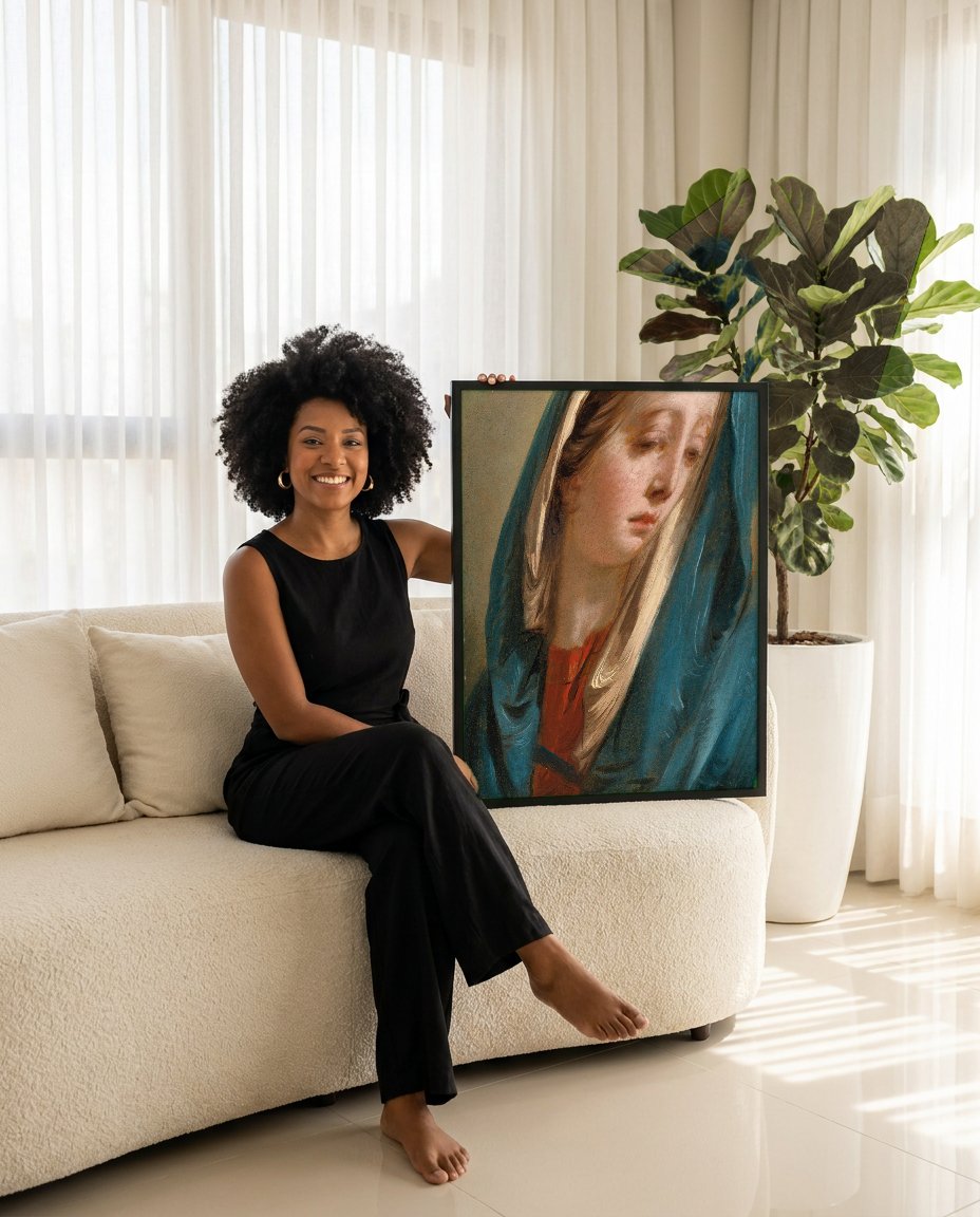 Quadro Decorativo A Virgem Dolorosa - Tiepolo com modelo em ambiente