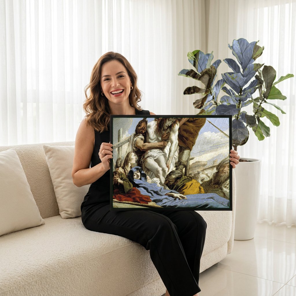 Quadro Decorativo A Descida da Cruz - Tiepolo com modelo em ambiente