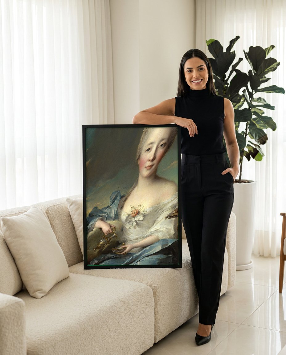 Quadro Decorativo Hebe - Jean Marc Nattier com modelo em ambiente