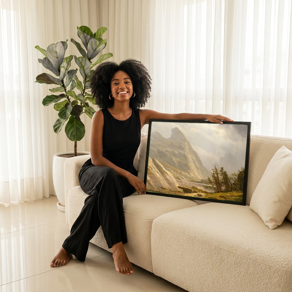 Quadro Decorativo 'Lake Tahoe' - Albert Bierstadt com modelo em ambiente