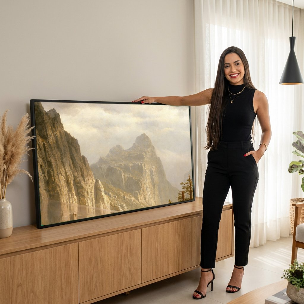 Quadro Decorativo 'Lake Tahoe' - Albert Bierstadt com modelo em ambiente