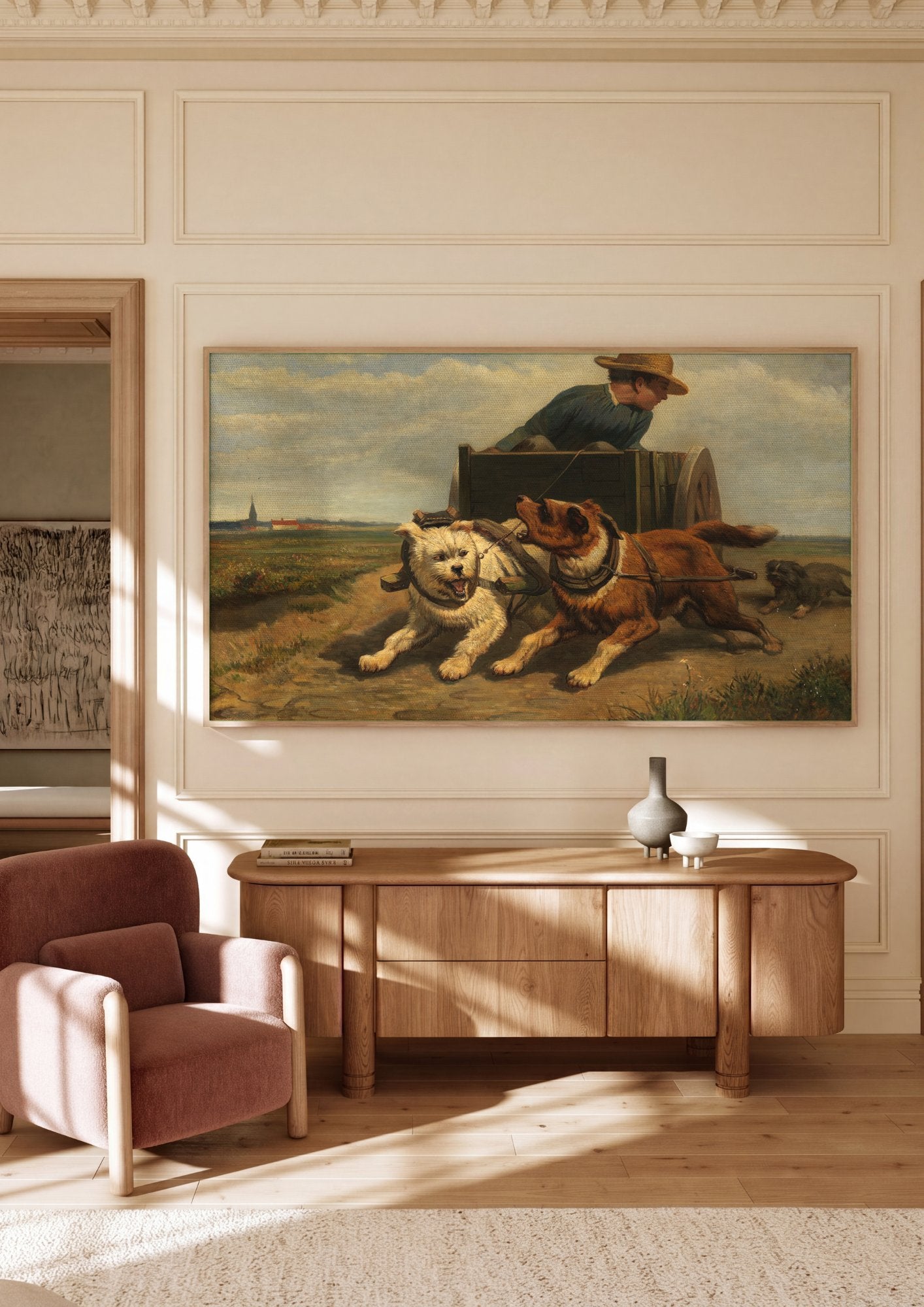 Quadro Decorativo Cães Atrelados - Henriëtte Ronner Knip em ambiente decorado