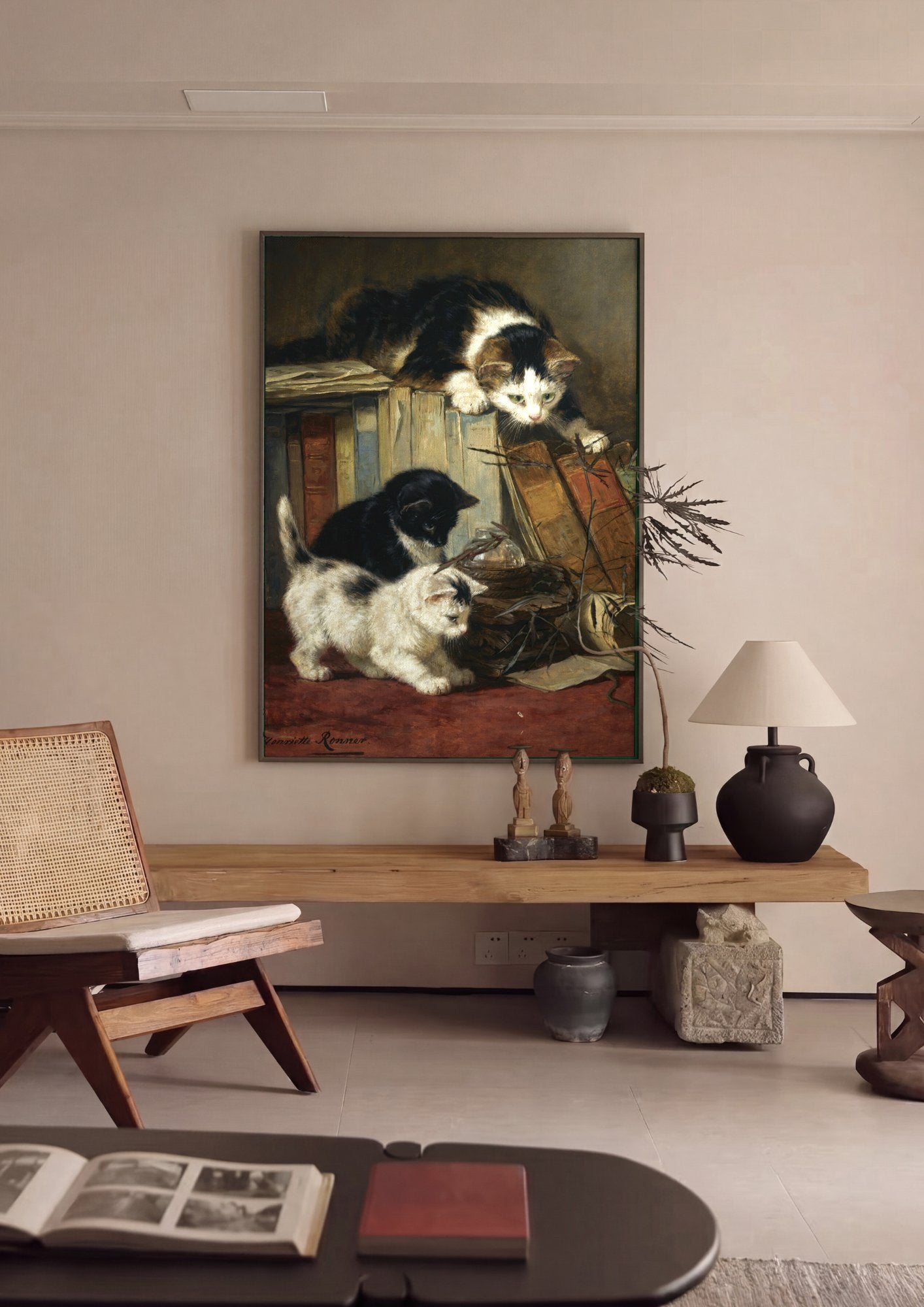 Quadro Decorativo Gatos e Livros - Henriëtte Ronner-Knip em ambiente decorado