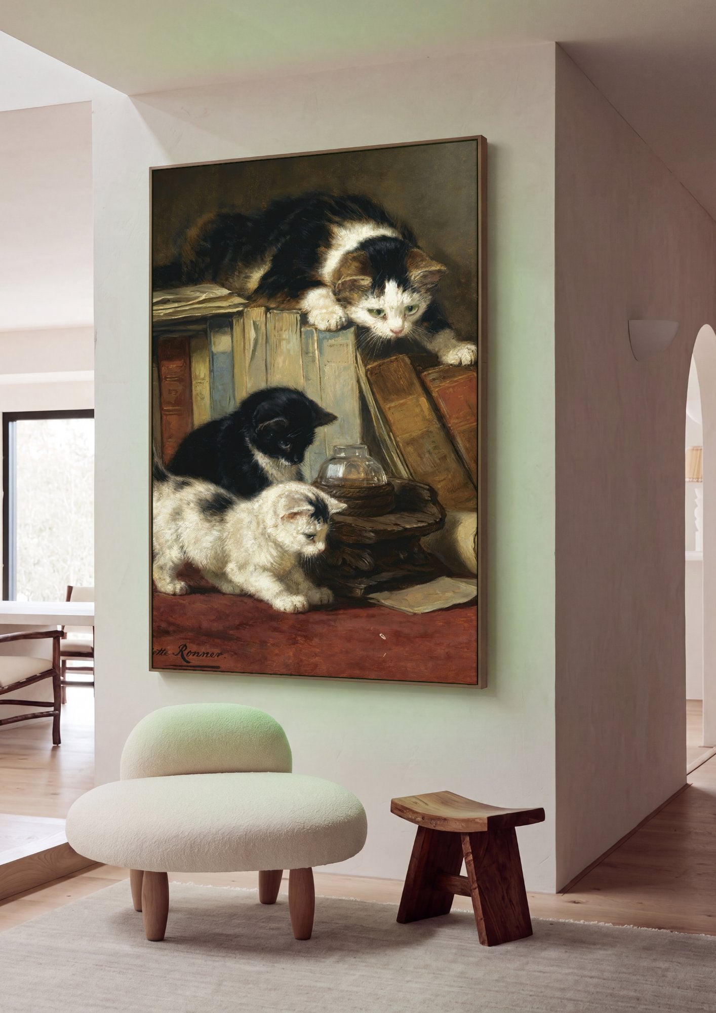 Quadro Decorativo Gatos e Livros - Henriëtte Ronner-Knip em ambiente decorado