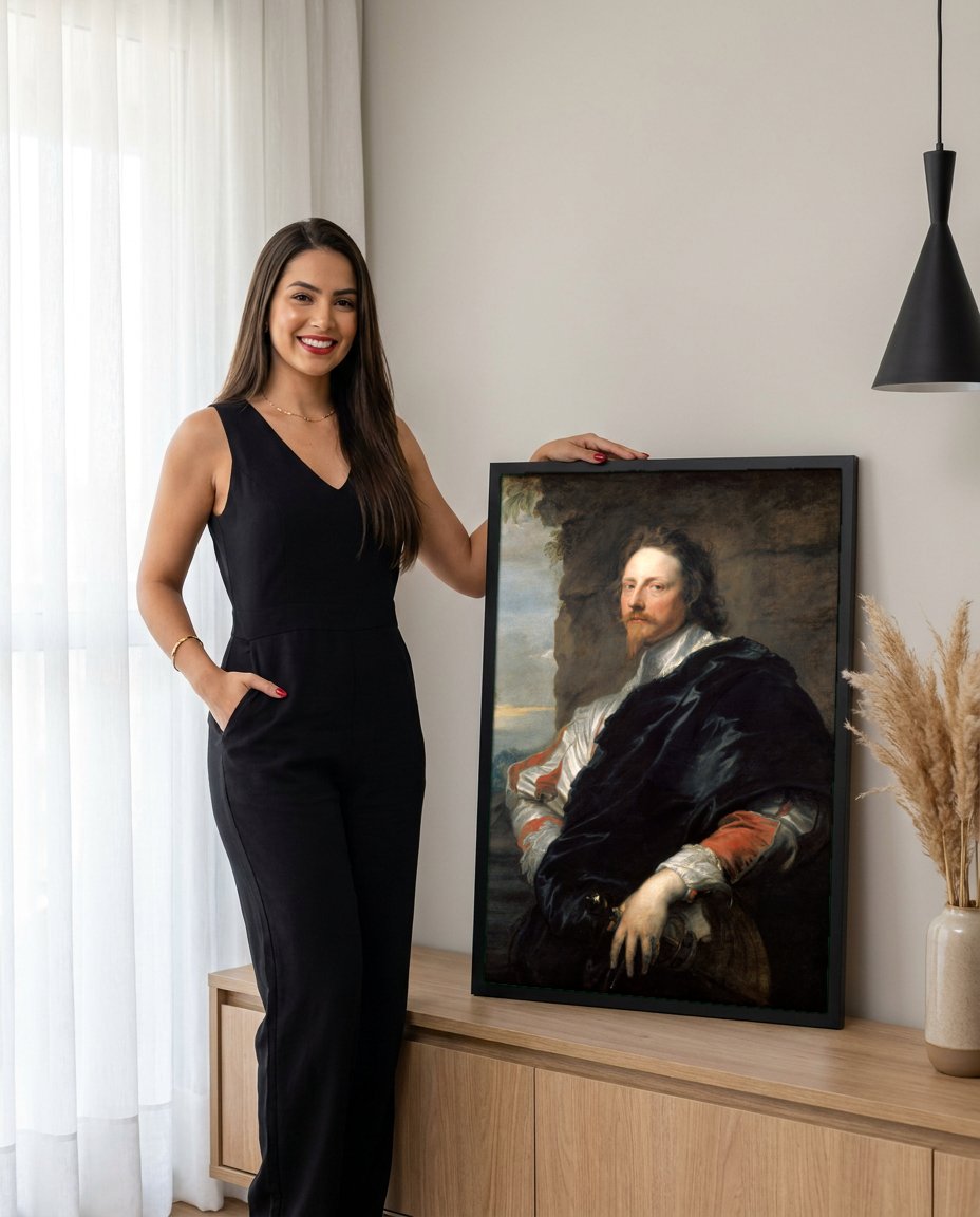 Quadro Decorativo Retrato de George Digby - Anthony van Dyck com modelo em ambiente