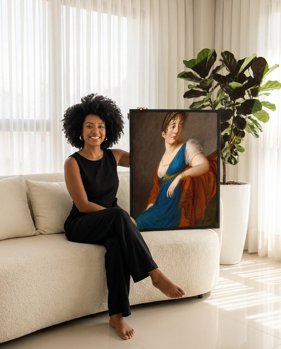Quadro Decorativo Retrato de Mulher - Vigée Le Brun com modelo em ambiente