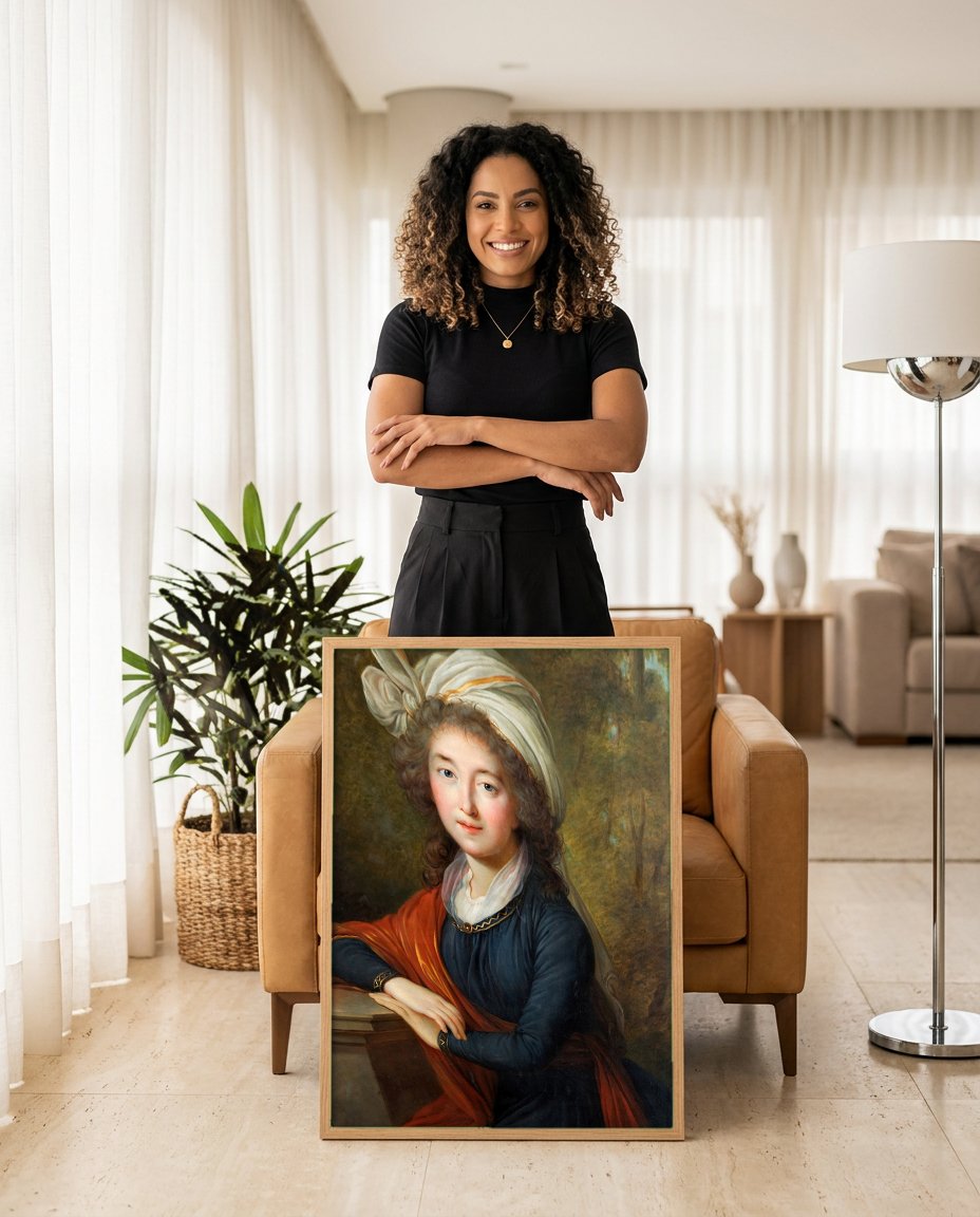 Quadro Decorativo Retrato de Mulher - Vigée Le Brun com modelo em ambiente