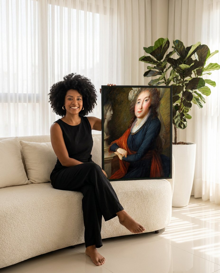 Quadro Decorativo Retrato de Mulher - Vigée Le Brun com modelo em ambiente