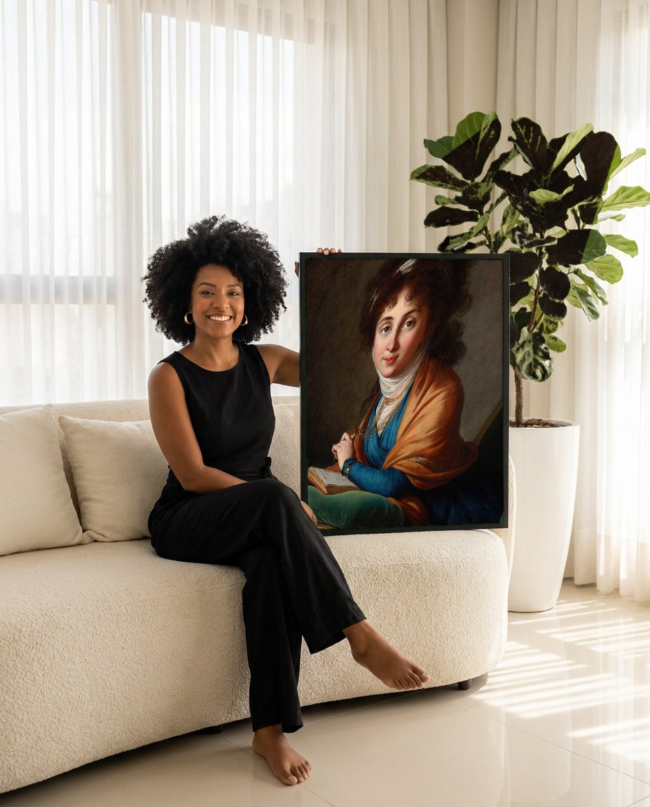 Quadro Decorativo Retrato de Mulher - Vigée Le Brun com modelo em ambiente
