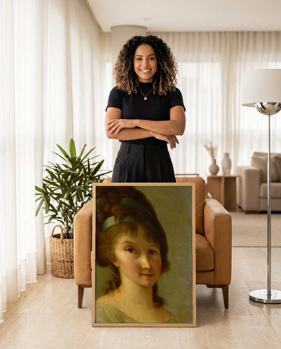 Quadro Decorativo Retrato de Mulher - Vigée Le Brun com modelo em ambiente