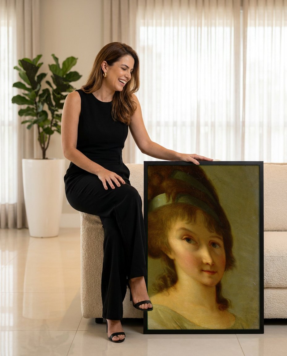 Quadro Decorativo Retrato de Mulher - Vigée Le Brun com modelo em ambiente