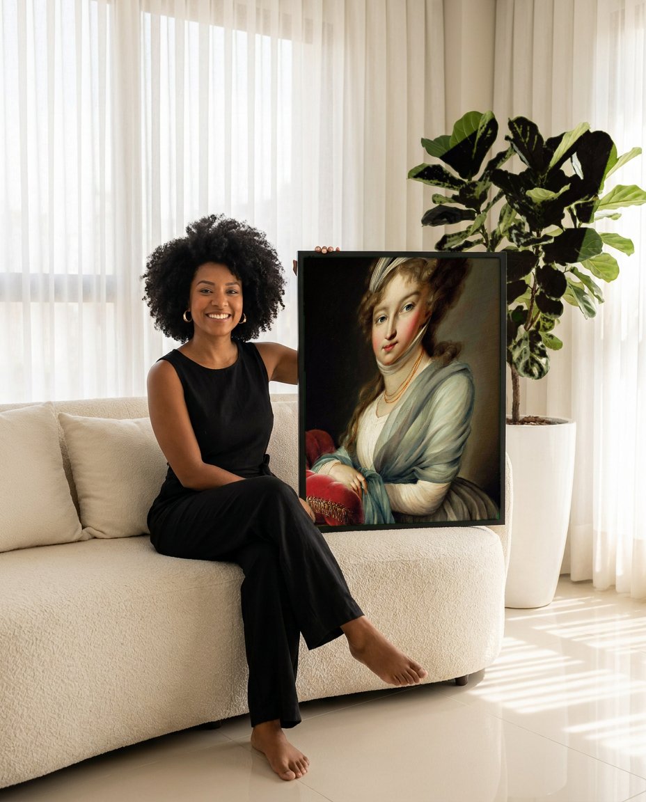 Quadro Decorativo Retrato de Mulher - Vigée Le Brun com modelo em ambiente