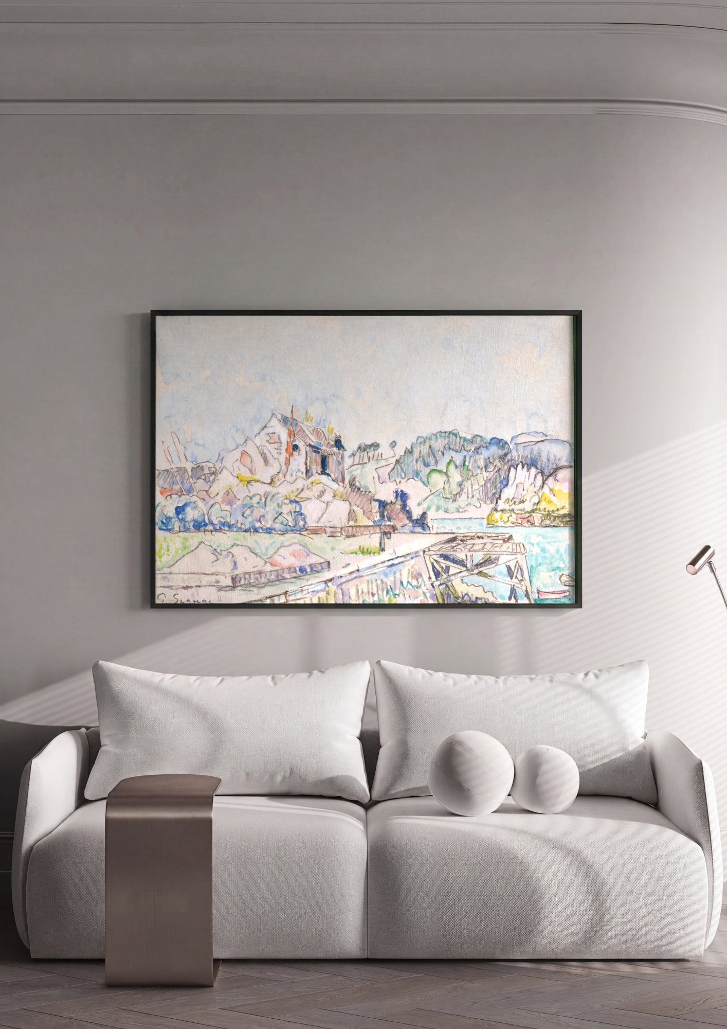 Quadro Decorativo Porto com Casario - Signac em ambiente decorado