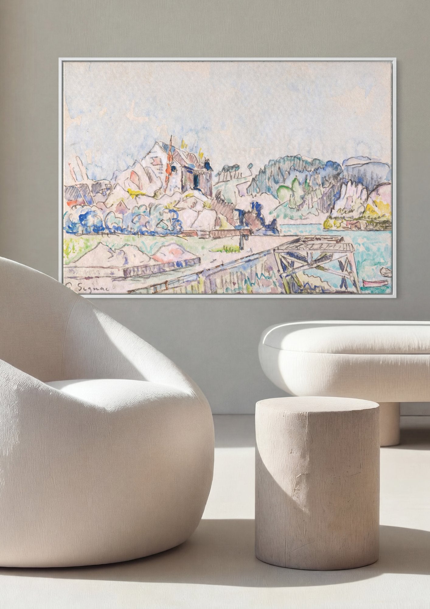Quadro Decorativo Porto com Casario - Signac em ambiente decorado