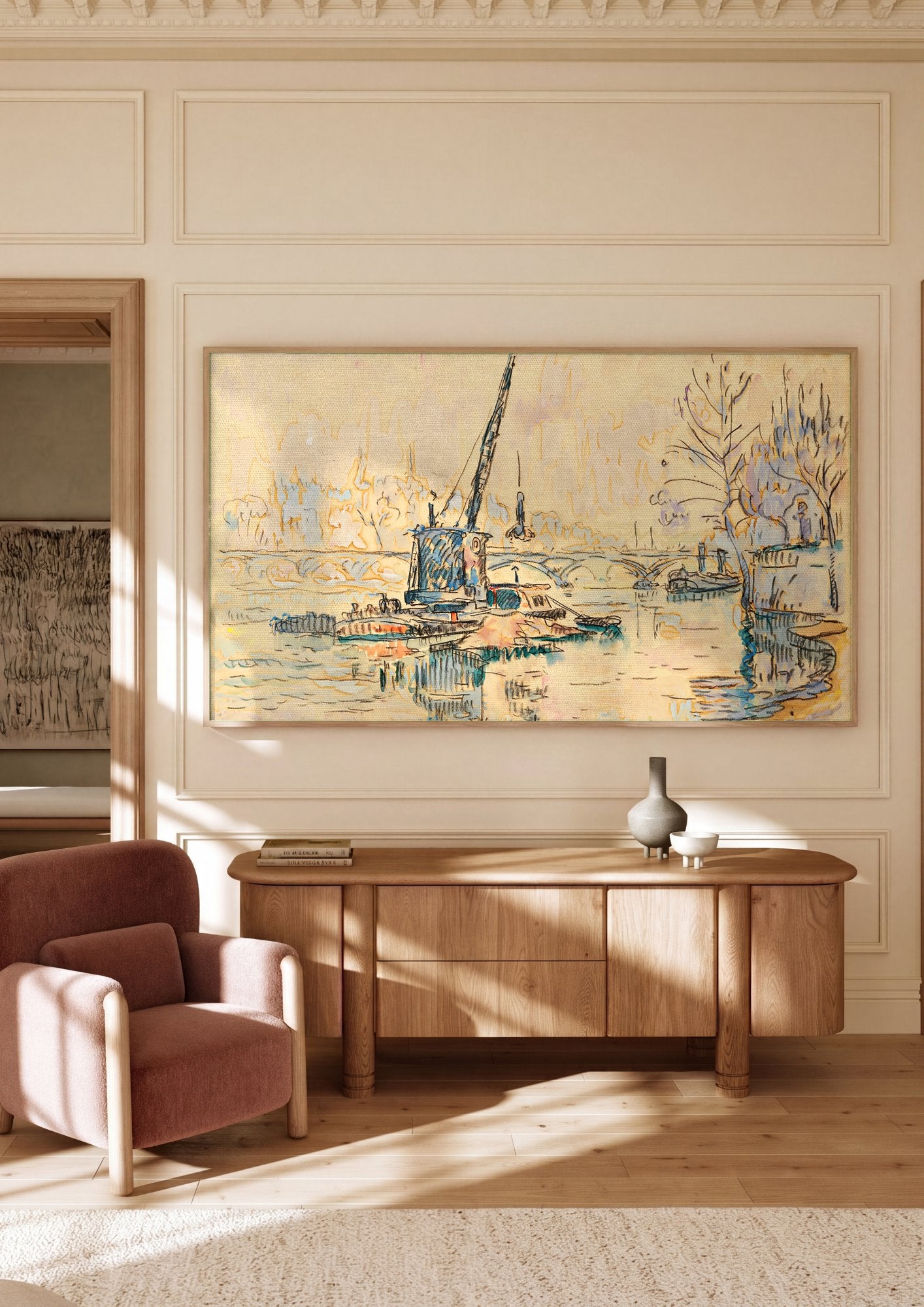 Quadro Decorativo Porto Urbano - Paul Signac em ambiente decorado