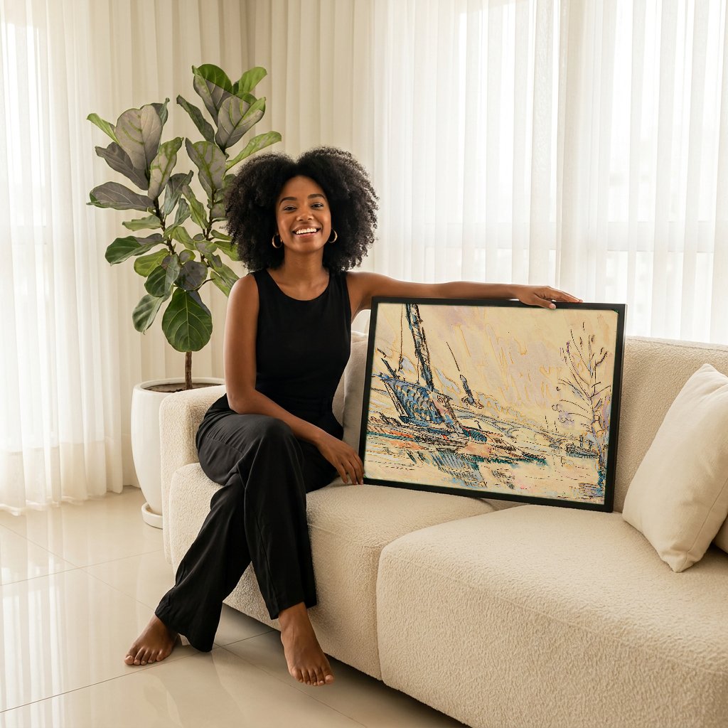 Quadro Decorativo Porto Urbano - Paul Signac com modelo em ambiente