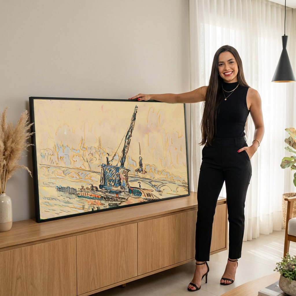 Quadro Decorativo Porto Urbano - Paul Signac com modelo em ambiente