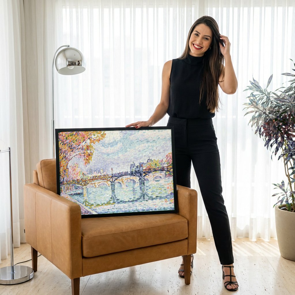 Quadro Decorativo A Ponte das Artes - Signac com modelo em ambiente