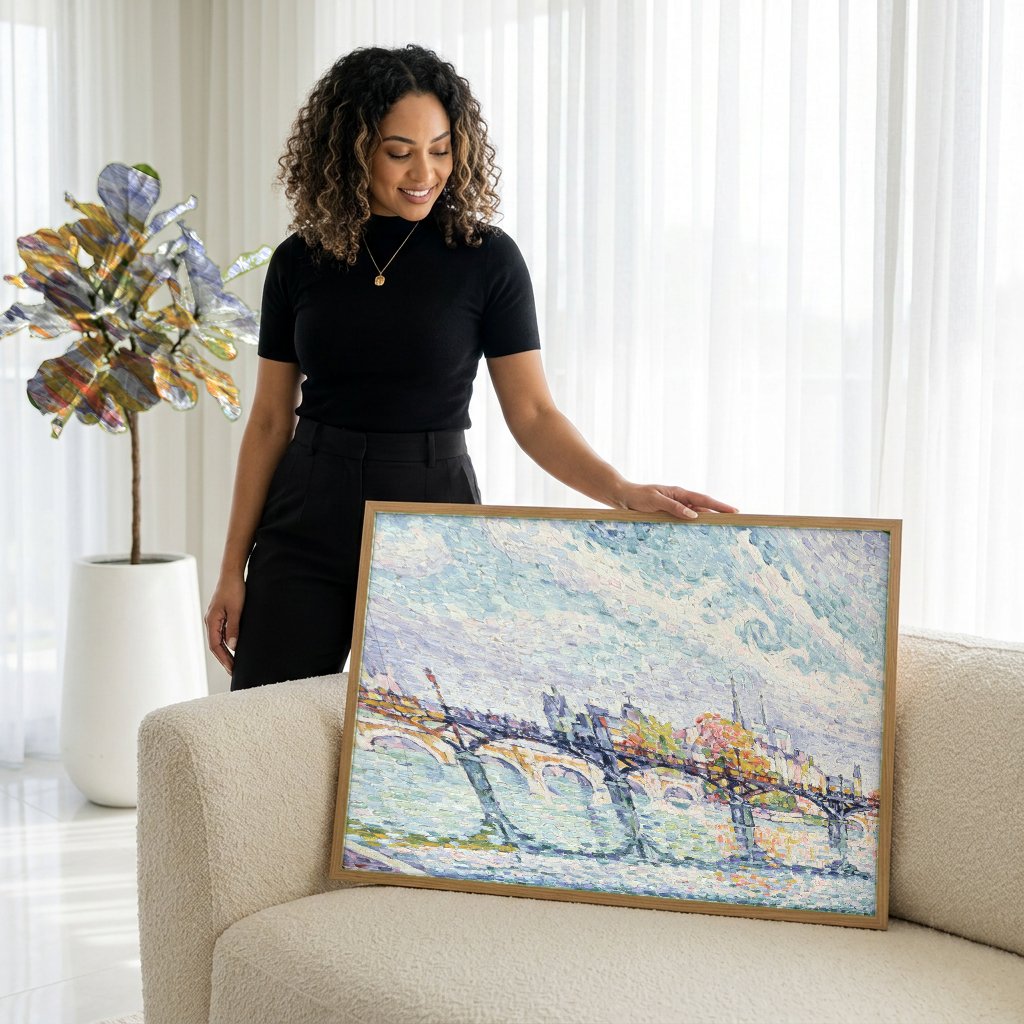 Quadro Decorativo A Ponte das Artes - Signac com modelo em ambiente