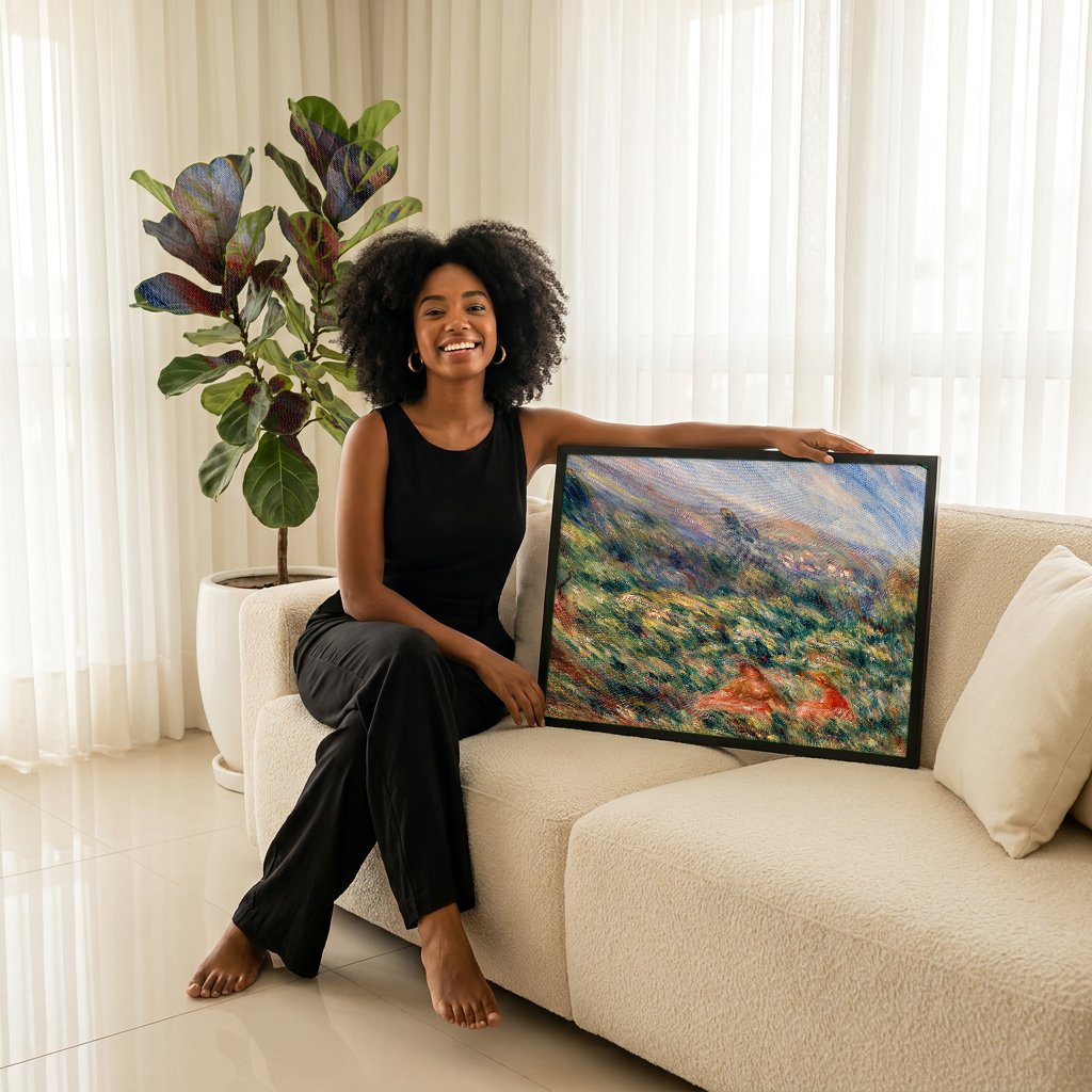 Quadro Decorativo Campo Florido com Figuras - Renoir com modelo em ambiente