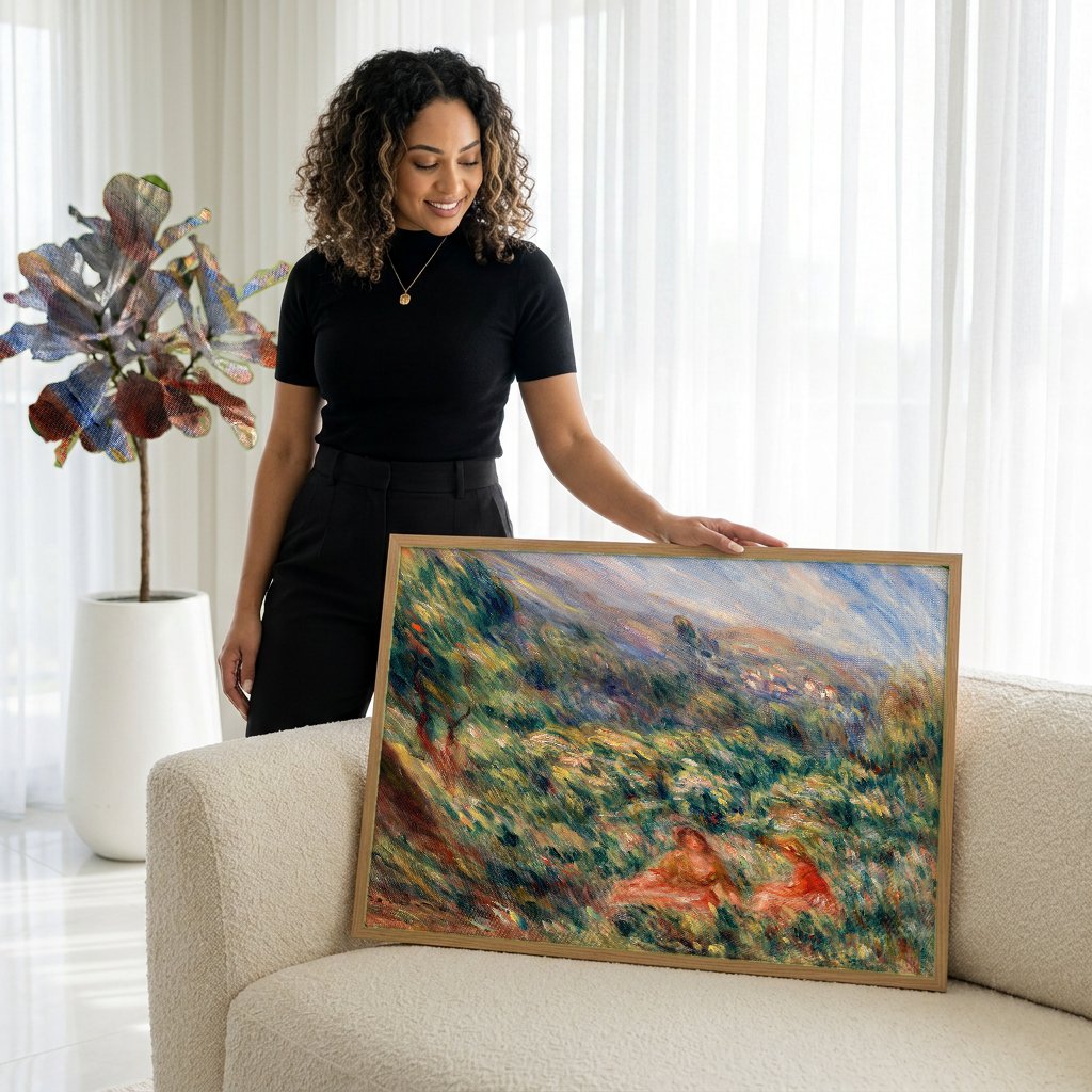 Quadro Decorativo Campo Florido com Figuras - Renoir com modelo em ambiente