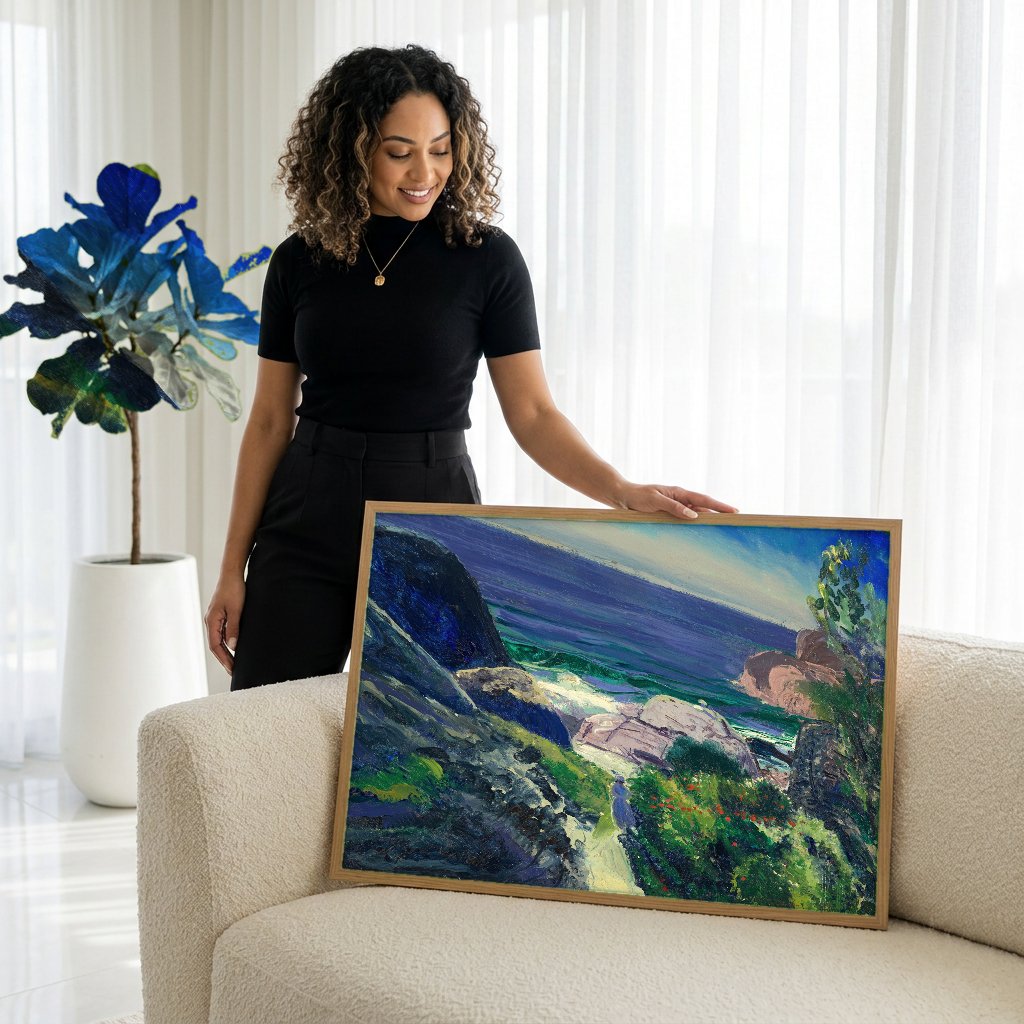 Quadro Decorativo Costa Rochosa com Figura - George Bellows com modelo em ambiente