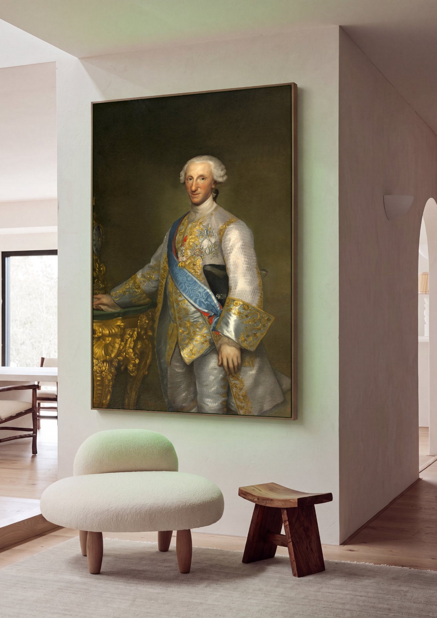 Quadro Decorativo Retrato de Carlos III - Anton Raphael Mengs em ambiente decorado