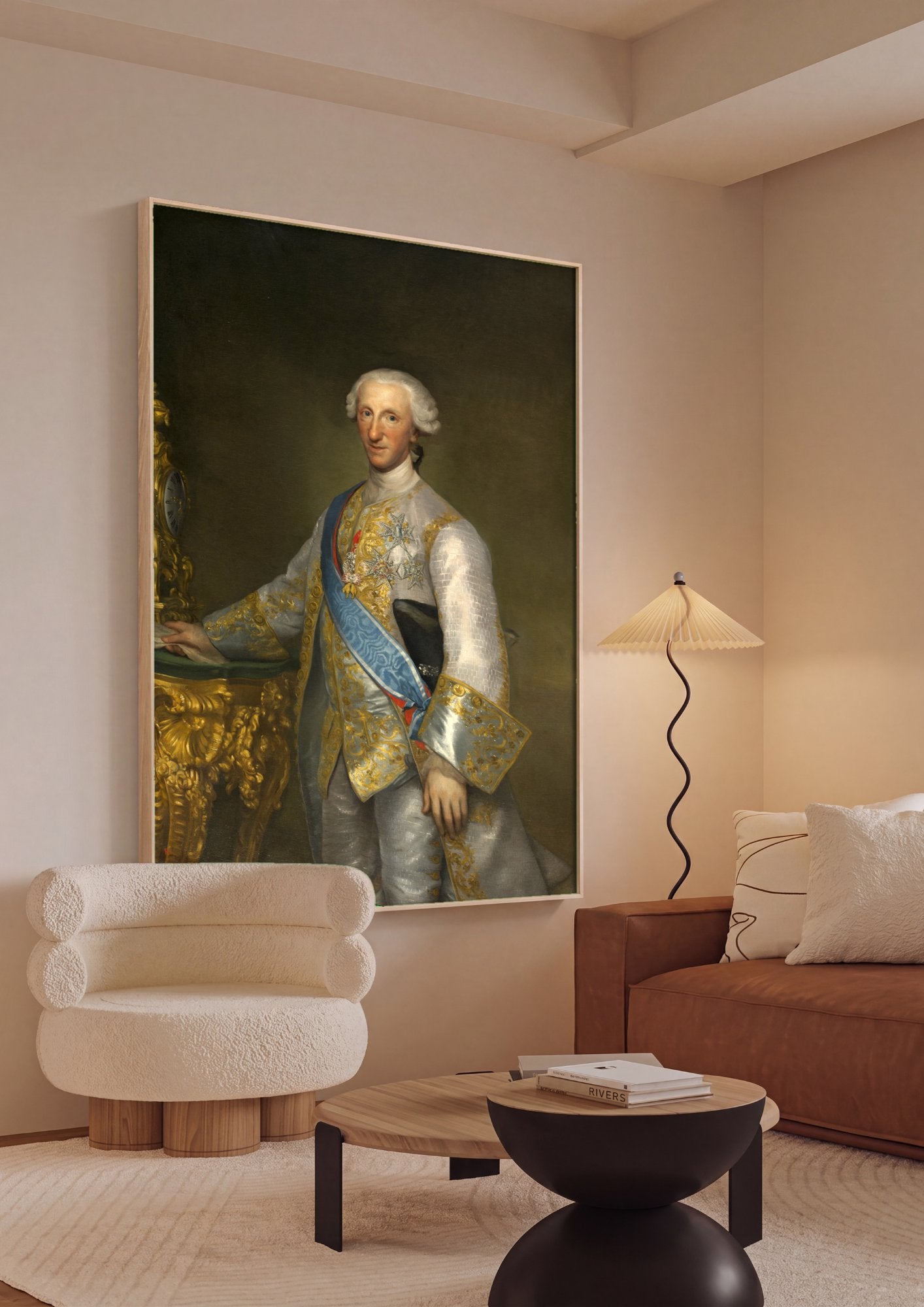 Quadro Decorativo Retrato de Carlos III - Anton Raphael Mengs em ambiente decorado