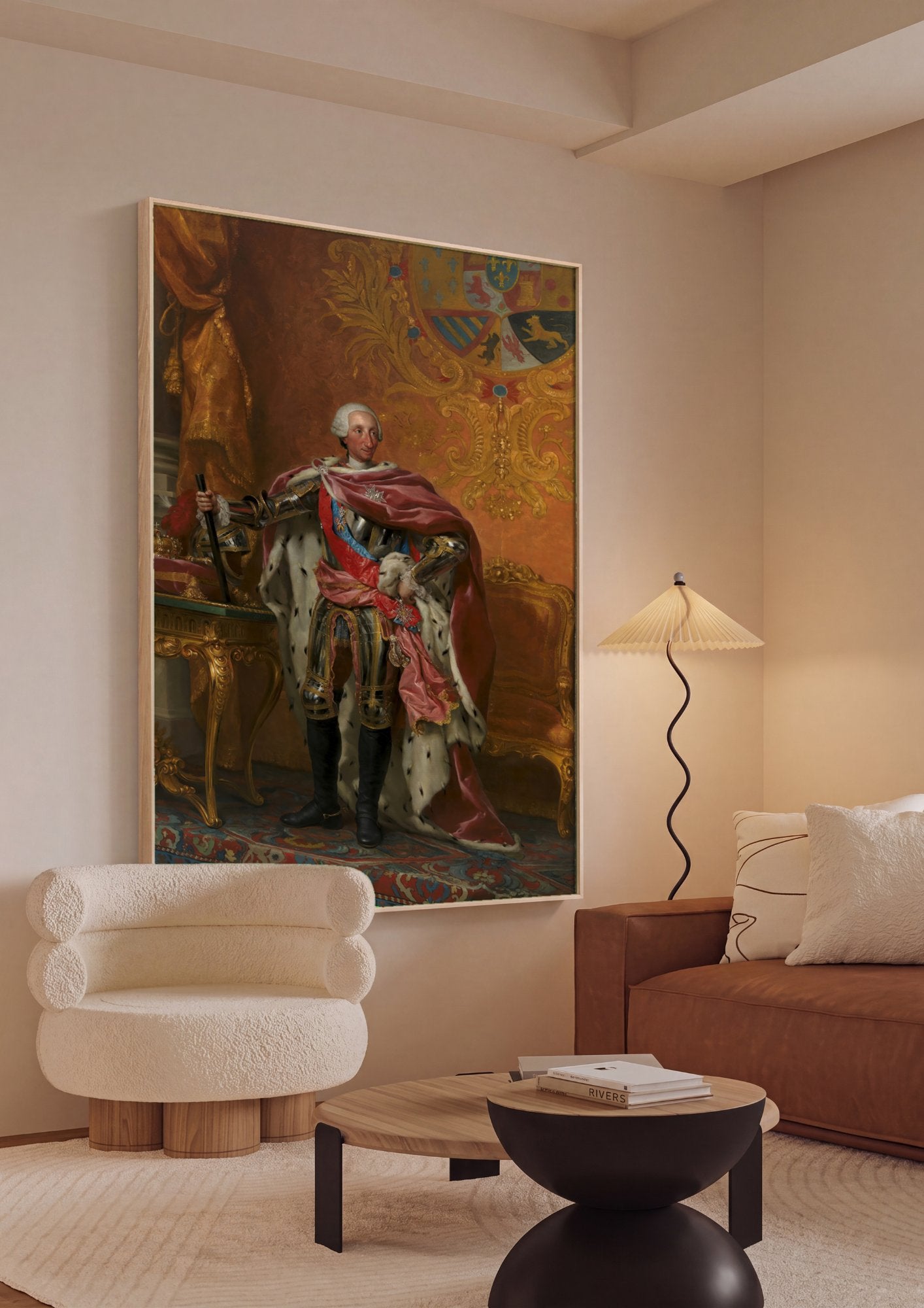 Quadro Decorativo Retrato de Carlos III - Anton Raphael Mengs em ambiente decorado