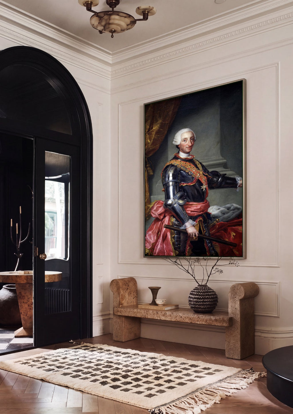 Quadro Decorativo Retrato de Carlos III - Anton Raphael Mengs em ambiente decorado
